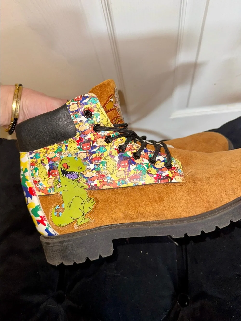 Brown Suede High-Top Boots with Rugrats pattern - limited edition!